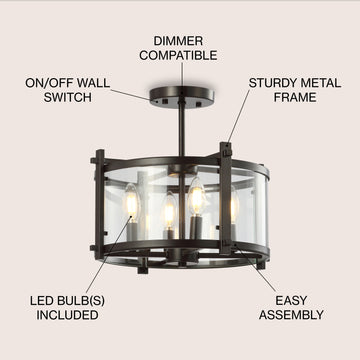 Hampdon 15" Iron/Glass Modern Drum LED Flush Mount - JONATHAN Y